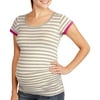 Planet Motherhood Maternity Contrast Trim Striped Tee with Flattering Side Ruching