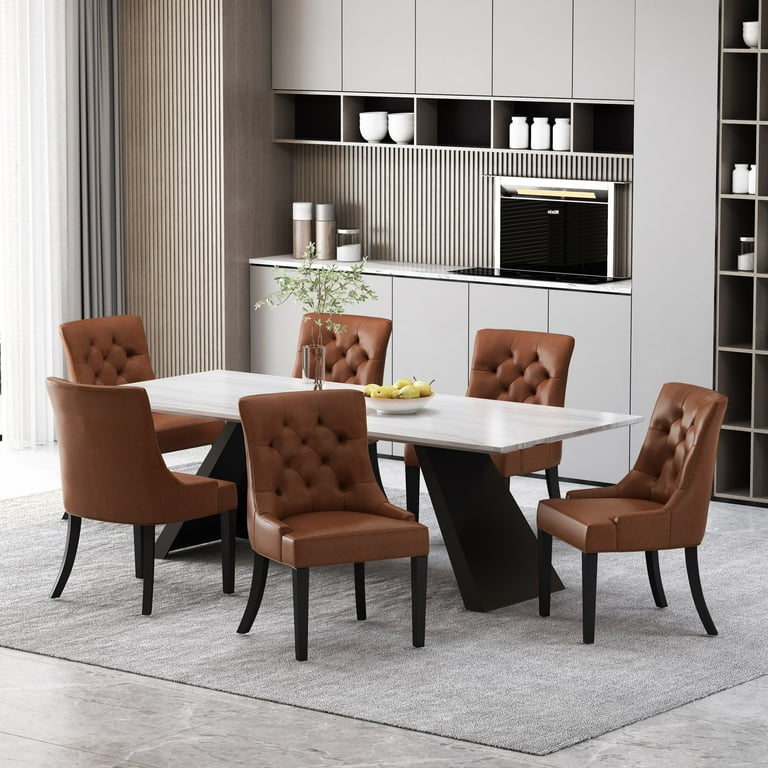 Noble House Will Faux Leather Dining Chairs Set of 6 Cognac Brown