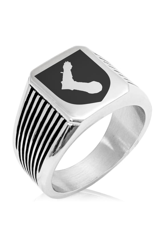 Stainless Steel Arm Armor Leadership Coat of Arms Shield Needle Stripe Pattern Biker Style Polished Ring