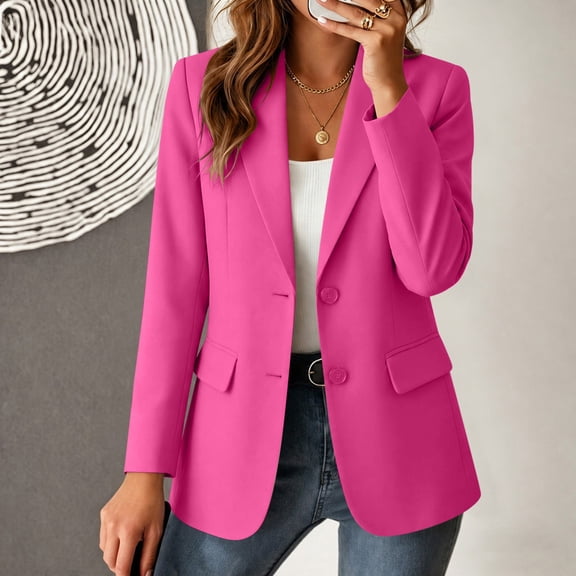 Homenesgenics Business Casual Blazer Long-Sleeve Turn-Down Collar with Pockets Pink XXXL