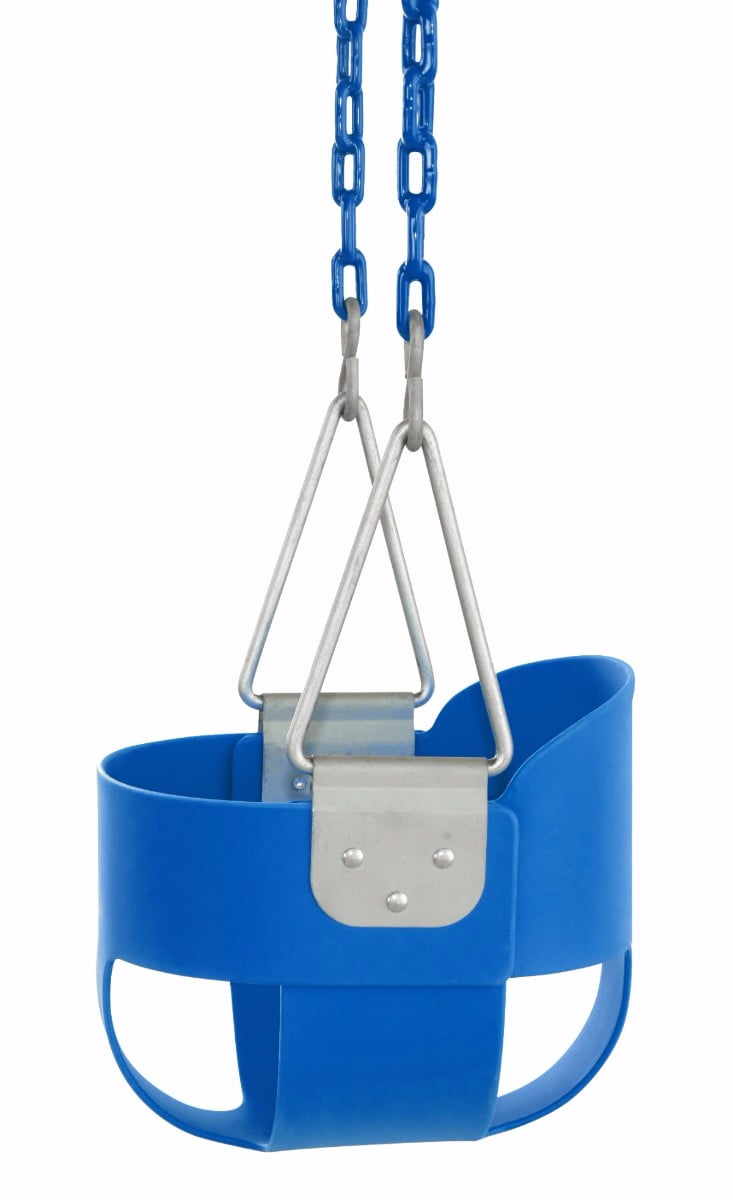 Machrus Swingan High Back, Full Bucket Toddler & Baby Swing with Vinyl Coated Chain - Fully Assembled Outdoor Baby Swing - Blue