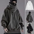 thumbnail image 2 of comerut Men Autumn Hoodie Solid Color Hooded Long Sleeves Oversized Hip Hop Warm High Collar High Street Winter Hoodie Men Clothing, 2 of 7