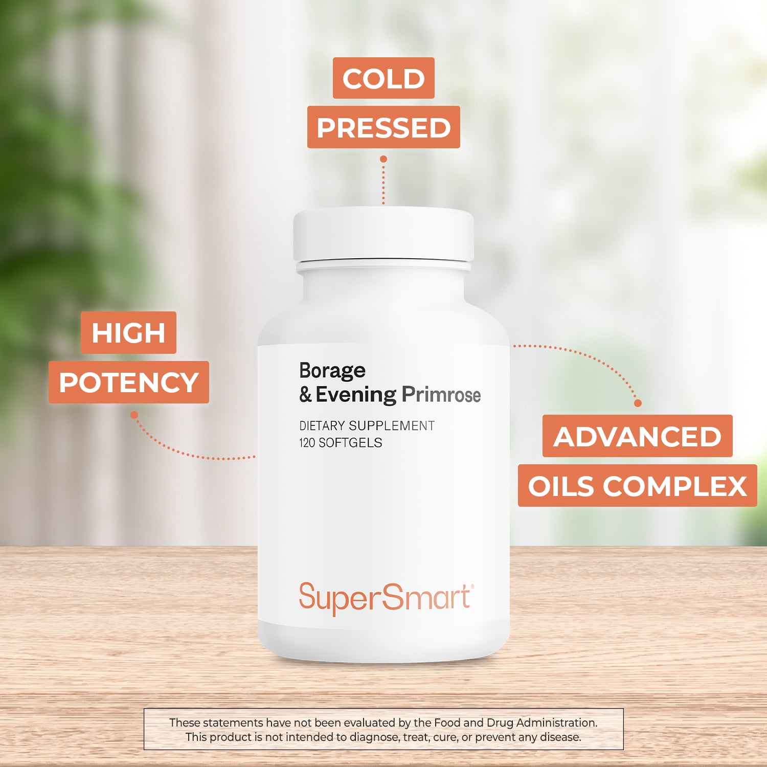 SuperSmart Borage & Evening Primrose (High Potency) - GLA Oil Gamma Linolenic Acid Cold Pressed - with Vitamin E, Borage Oil & Evening Primrose Oil Supplement | Non-GMO & Gluten Free - 120 Softgels