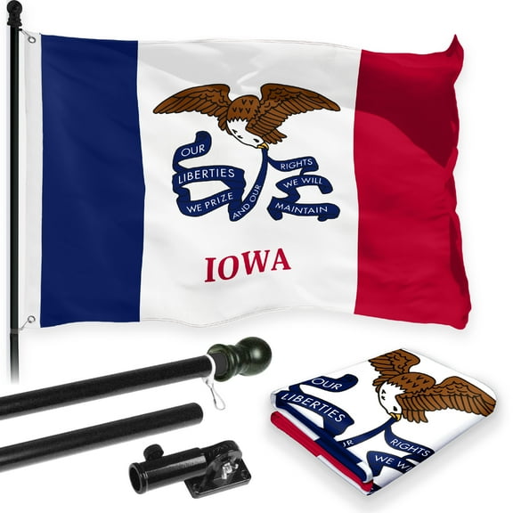 G128 Combo Pack: 6 Feet Tangle Free Spinning Flagpole (Black) Iowa IA State Flag 3x5 ft Printed 150D Brass Grommets (Flag Included) Aluminum Flag Pole