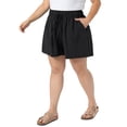 thumbnail image 4 of Agnes Orinda Women's Plus Size Shorts Wide Leg Loose Drawstring High Waist Beach Vacation 2026 Summer Casual Pant with Pocket 1X Black, 4 of 6