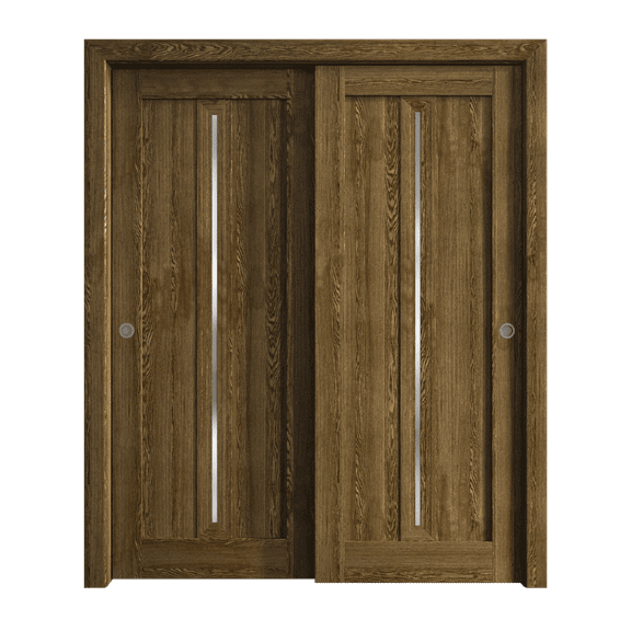 Sliding Closet Bypass Doors 36 x 80 inches | Ego 5014 Marble Oak | Rails Hardware Set | Wood Solid Bedroom Wardrobe Doors