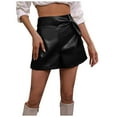 thumbnail image 2 of FAKKDUK Faux Leather Shorts for Women High Waist Wide Leg Stretchy Shorts with Pockets Short PU Leather Pants Womens Shorts Casual Summer Ladies Women Hot Shorts 2023, L&Black, 2 of 5