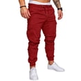 thumbnail image 1 of Innerwin Bas Taille Élastique Pantalon Homme Sport avec Multiples Poches Pantalon Uni Rouge Vin G, 1 of 3