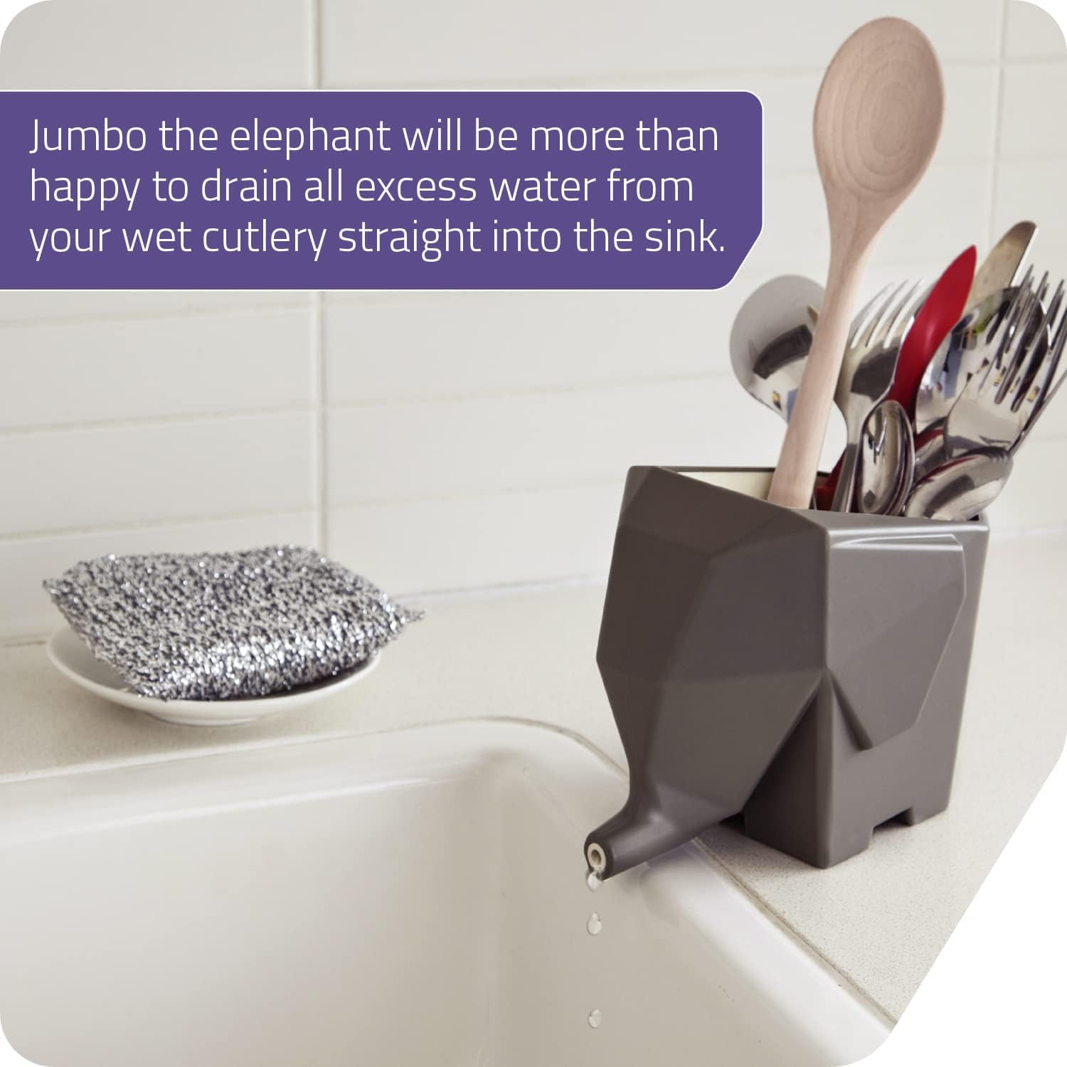 PELEG DESIGN Cutlery Holder Jumbo Cute Drainer and Funny Plastic Elephant Sink Cutlery Organizer Drainer Storage Box and Toothbrush Holder Grey Walmart