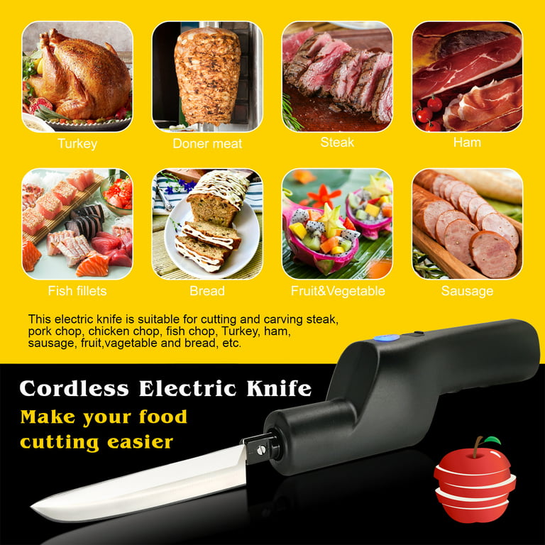 Fstcrt cordless electric knife, ElectricTurkey knife, Portable rechargeable  lithium electric knife with safety lock, Used for carving meat, steak, fish,  poultry, bread, vegetables, handmade, etc 