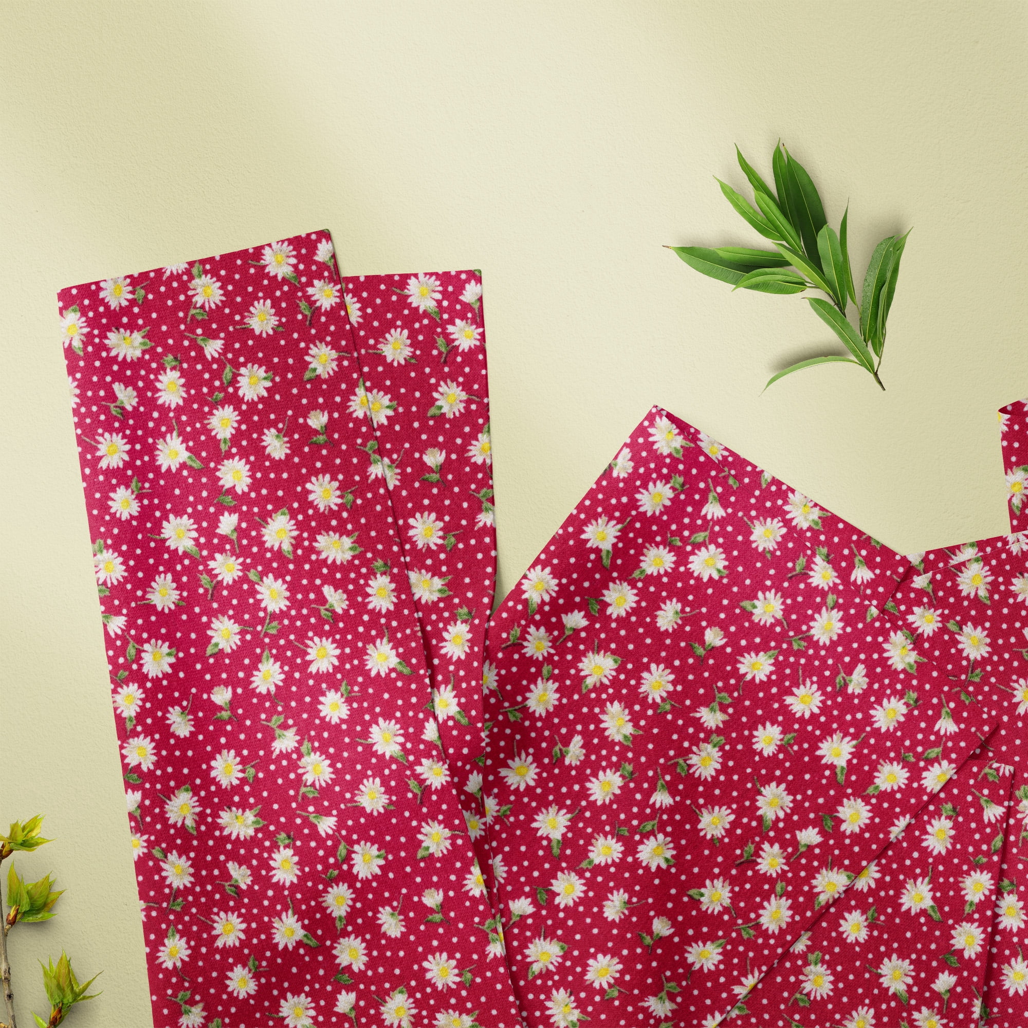 David Textiles Quilting Cotton 44" Rose & Hubble Daisy Red Fabric, by the yard
