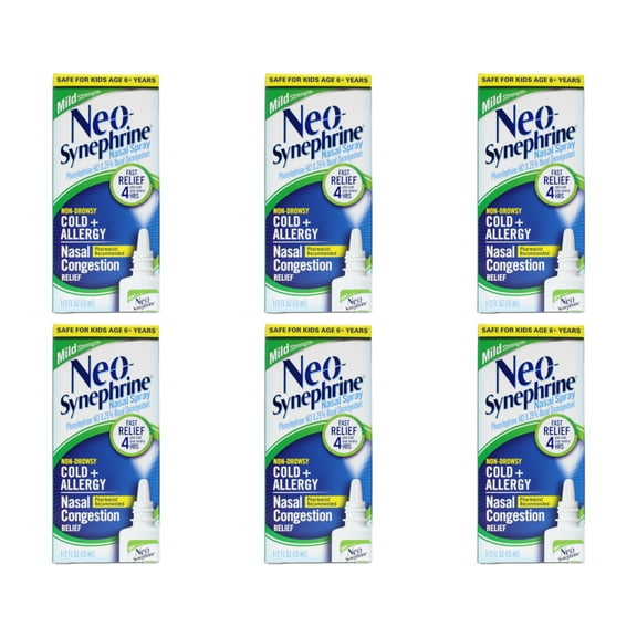 6 Pack - Neo-Synephrine Nasal Spray Mild Formula, 0.5 fl oz (15 mL) Each