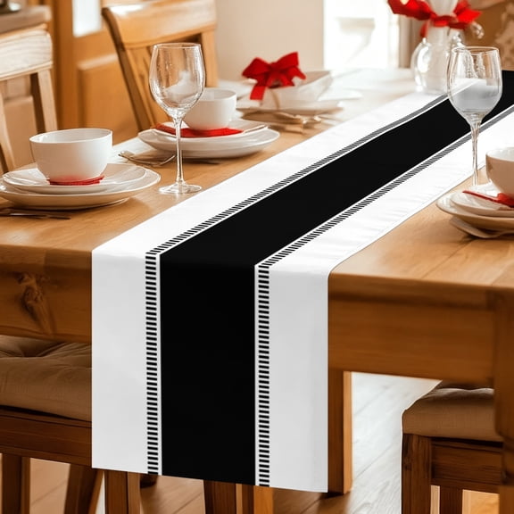 Table Runner Modern Black Stripe on White Dresser Scarves 13x36 Inch,Linen Table Runners Minimalist Geometric Art Tablerunner for Home Dining Indoor Outdoor Wedding Party Tabletop Decor