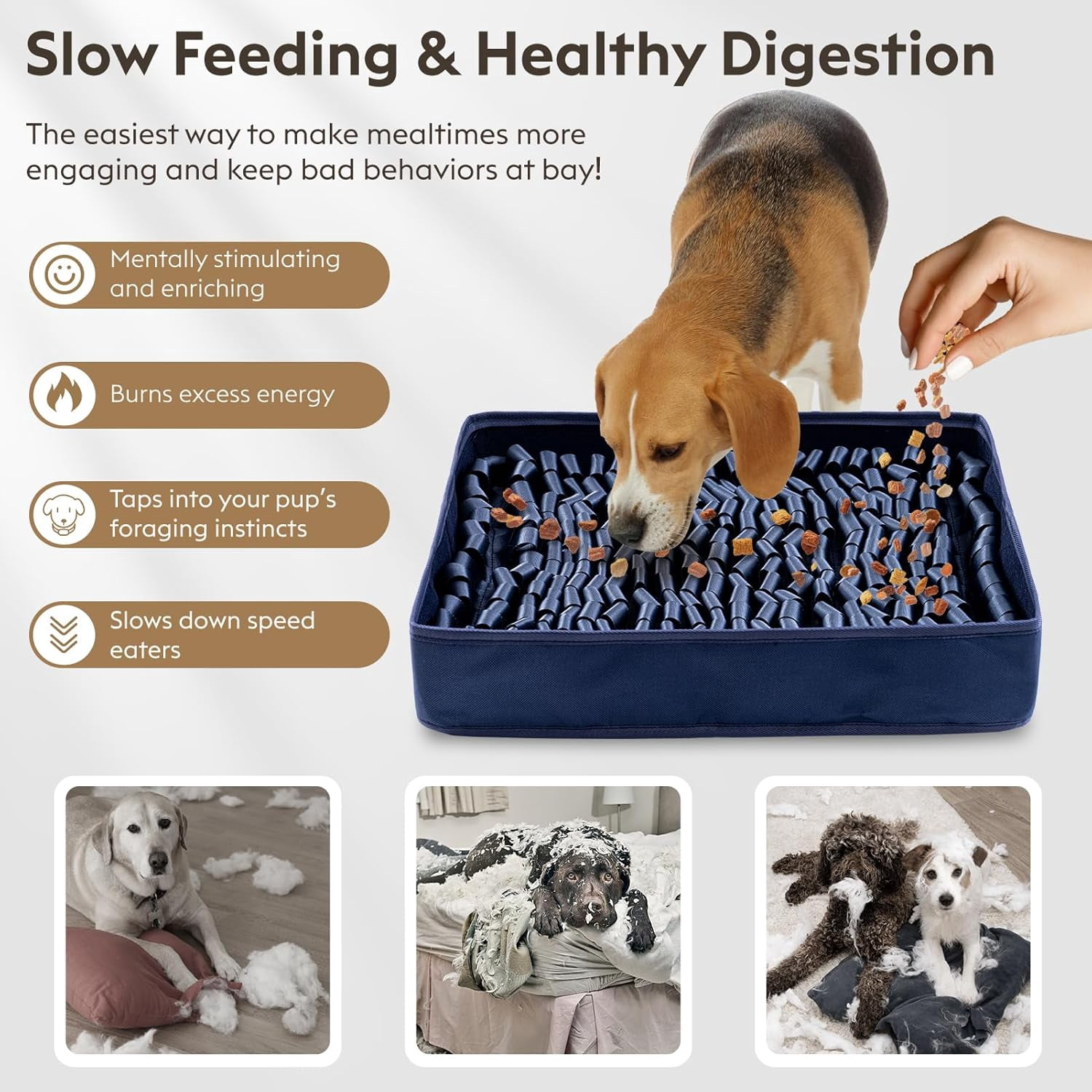 Snuffle Mat for Dogs - Interactive Puzzle Toy with Non-Slip Backing, Portable Sniffing Enrichment Mat, Easy to Store (14"x12", 1 Pack, Navy)