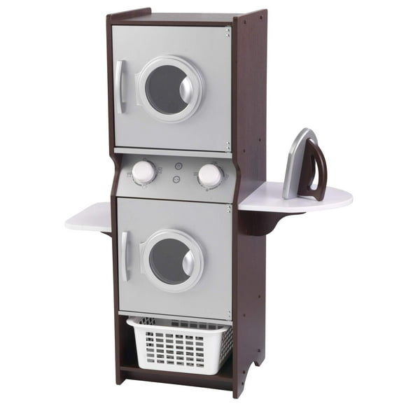 KidKraft Ensemble de Jeu pour Enfants, Laveuse et Sécheuse en Bois avec Fer et Panier, Espresso, Cadeau pour 3 Ans et Plus
