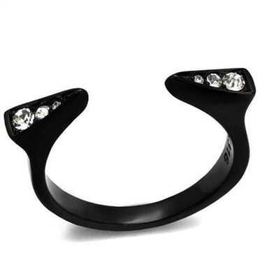 Alamode TK2287-6 Women IP Black Stainless Steel Ring with Top Grade Crystal in Clear - Size 6