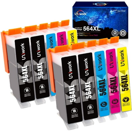 Compatible Ink Cartridge Replacement for HP 564 564XL Replacement for Photosmart 6520 5520 4620 5510 C410a 6525 10 Packs 564xl Compatible Ink Cartridges Replacement for HP 564 Ink Cartridges 564XL Ink Cartridges (4 B / 2 C/M/Y) Compatible with: HP Officejet 4610 4620 4622 HP Deskjet 3070A 3520 3521 3522 HP Photosmart 5510 5511 5512 5514 5515 5520 5522 5525 6510 6512 6515 6520 6525 7510 7515 7520 7525 B209a B210a B210e B8550 C309a C310a C309g C309n C410a C510a C5380 C6300 C6324 C6350 C6340 C6380 C6388 D5445 D5460 D7560 B209b B209c B210b B210c B210d B109n B109q B109r 6521 B8553 B8558 C510c Page Yield: 550 pages per 564XL Black ink cartridge  750 pages per 564XL Color ink cartridge (Letter/A4  at 5% coverage). Package Contents: 4 × Black 564xl ink cartridge  2 × Cyan 564xl ink cartridge  2 × Magenta 564xl ink cartridge  2 × Yellow 564xl ink cartridge 564xl ink cartridges produce brilliant colors and sharp black prints.