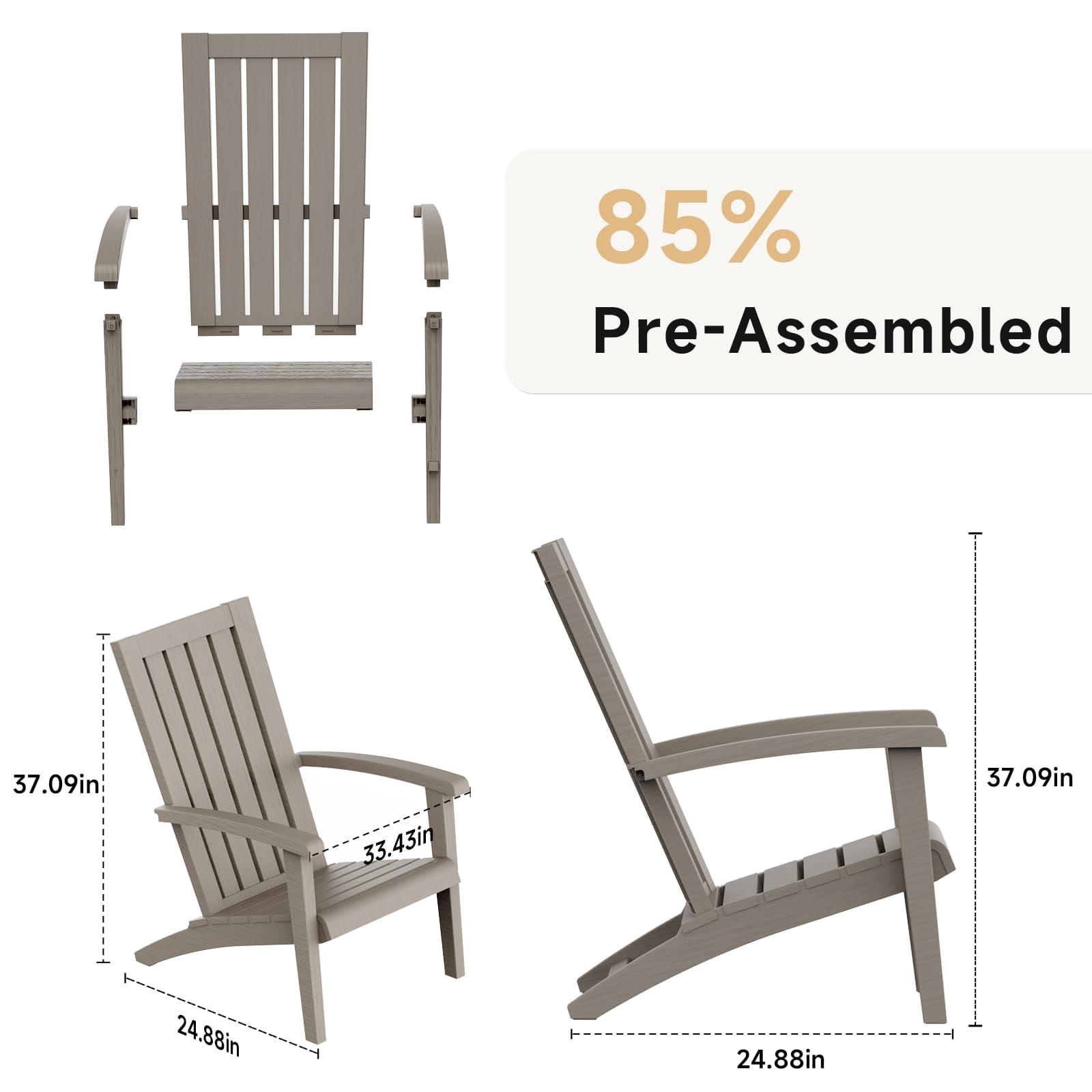 EasyUp All-Weather Resin Adirondack Chair with Wooden Texture and Cup Holder for Outdoor Deck, Backyard, Patio & Garden