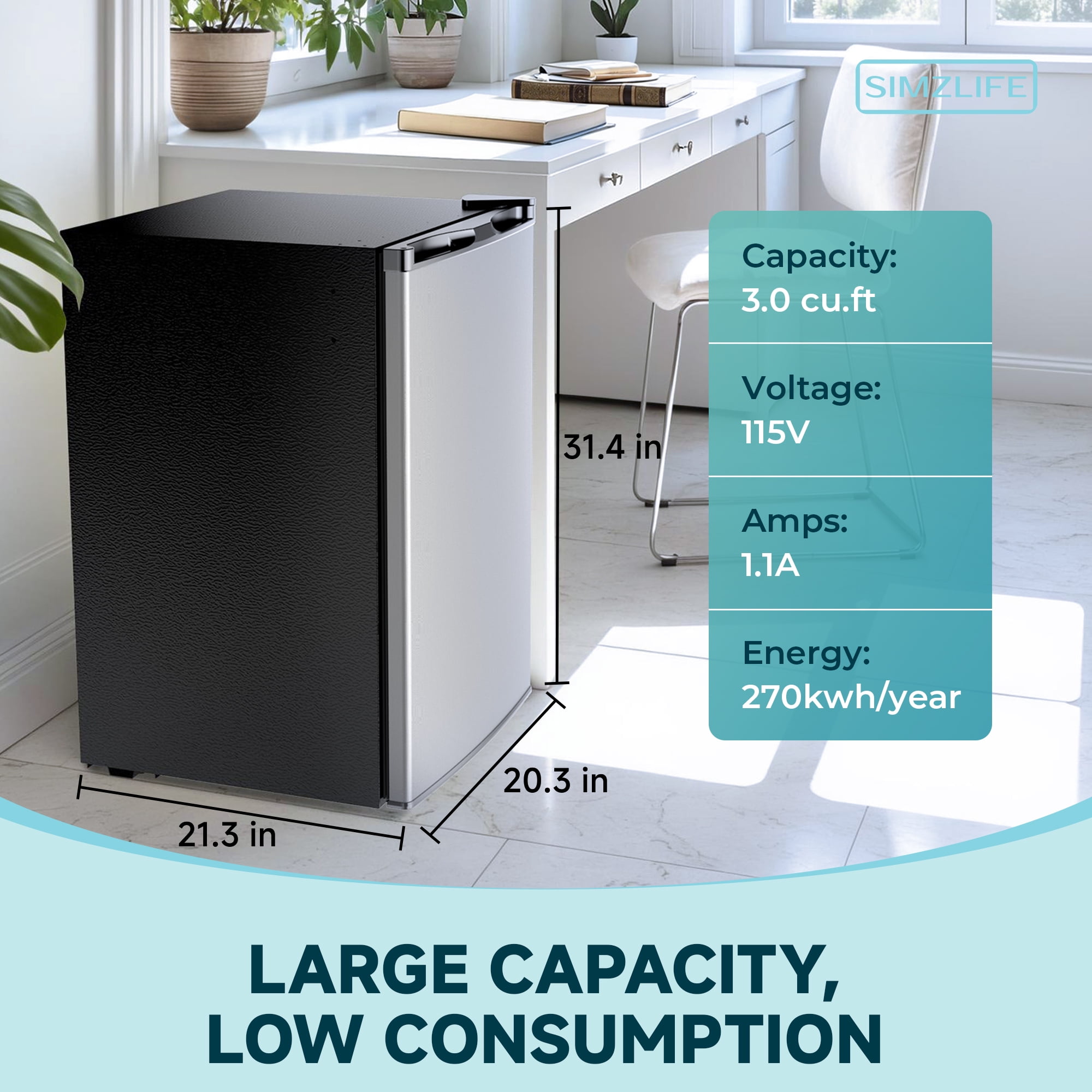 Simzlife 3.0 Cu.ft Upright Freezer,Single Door Compact Design,Reversible Stainless Steel Door,Suitable for Home,Dorm,Apartment and Office,Silver
