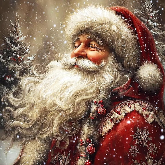 DIY 5D Retro Santa Claus Diamond Painting Kit, Full Round Drill Vintage Old Saint Nick Snowy Winter Forest Diamond Art Canvas for Home Wall Decoration Farmhouse Christmas Gift