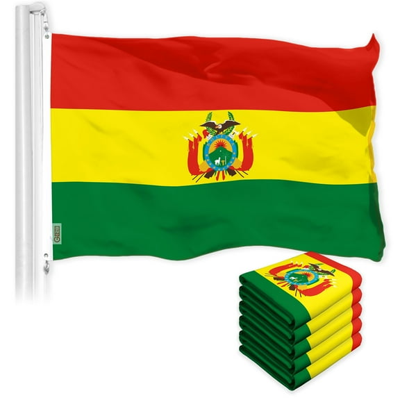 G128 5 Pack: Bolivia Flag | 3x5 Ft | LiteWeave Pro Series Printed 300D Polyester | Country Flag, Indoor/Outdoor, Vibrant Colors, Brass Grommets, Thicker and More Durable Than 100D 75D Polyester