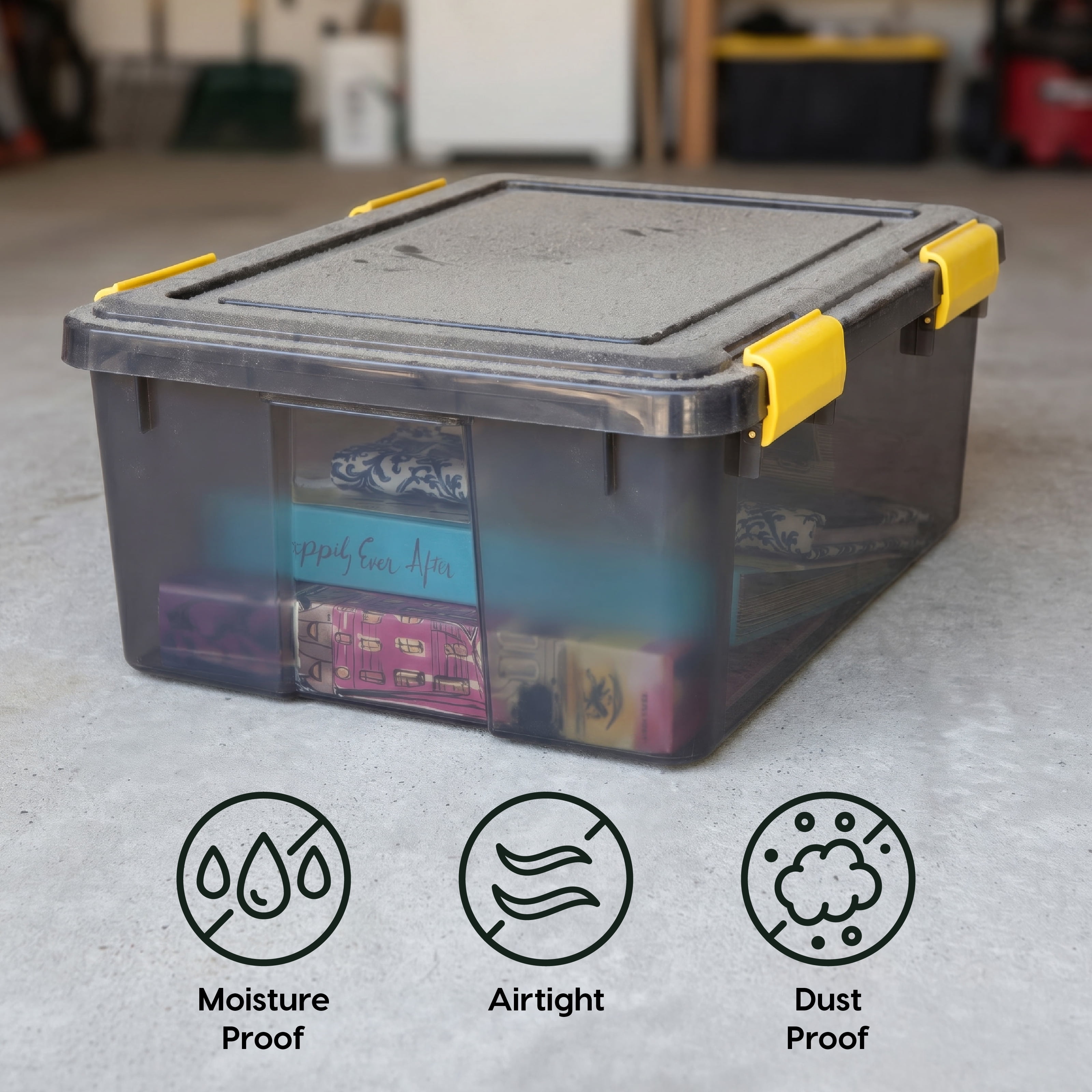 IRIS, 8 Gal Plastic Storage Bins with Sealed Lids, Black Gasket Box Airtight Containers 6Pk