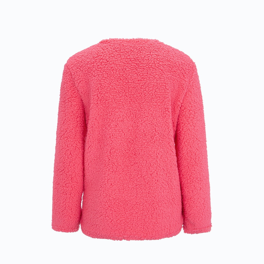 Einccm Fall Winter Sweaters For Women Plus Size Sweaters For Women Women Casual Plus Size Plush Sweater Pockets Outerwear Buttons Cardigan Coat Pink X