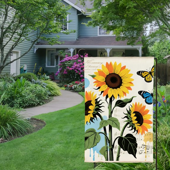 Spring Summer Garden Flag Double Sided Sunflower with Butterfly Welcome Yard House Outside Outdoor Decoration,12*18 inch