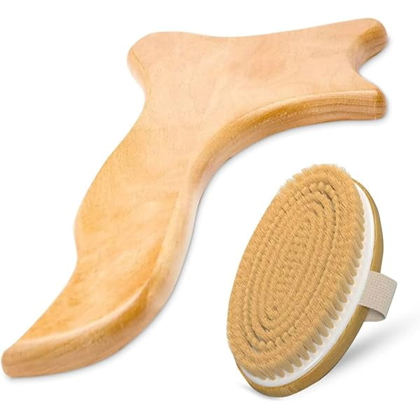 wonima11 Lymphatic Drainage Paddle Wood & Dry Skin Brush Set - Anti-Cellulite Tools for a Healthier Lymphatic System With Body Brush