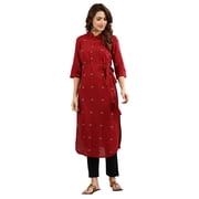 Collar Yarn-dyed Kurta - Jester Red-Small