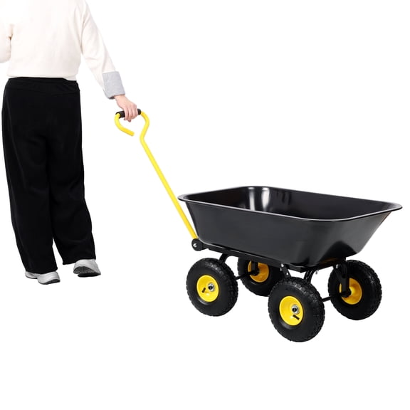 NIGSQJB 600lb Garden Cart with All-Terrain Wheels, 4 Cubic Foot Metal Dumping Cart Utility Cart, Black Beach Cart for Lawn, Gardening, Yard and Outdoor Work
