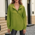 thumbnail image 2 of Htigea Womens V Neck Sweatshirts Solid Color Button Down Pullover Tops Casual Loose Tunic Sweatshirt Green L, 2 of 8