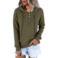 thumbnail image 3 of ManxiVoo Ladies Slim Fit Button Detail Hooded Sweatshirt for Autumn and Winter Comfort Wear L Size Green, 3 of 9