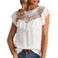 thumbnail image 1 of Mujeres volantes manga corta tops moda casual color puro cuello redondo mujeres verano volante manga corta encaje blusa blanco M, 1 of 6