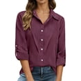 thumbnail image 2 of Long Sleeve Shirts for Women 2026 Spring Linen Roll Up Sleeve Button Lapel Collar Dressy Casual Office Work Blouse Tops, 2 of 8