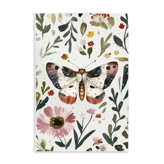 Stupell Industries Moth & Organic Flowers Floral Painting Unframed Art Print Wall Art, 10 x 15