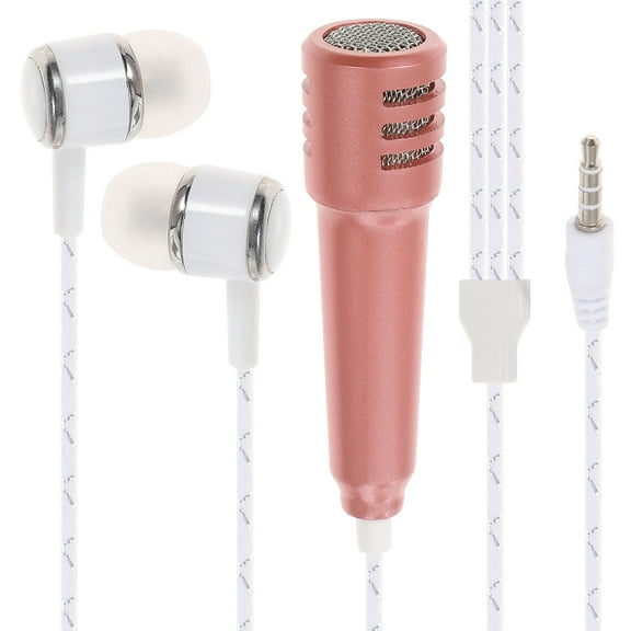 ULTNICE Portable Mini Microphone for Mobile Phone Silver Aluminium Alloy with Earphones for Voice Recording 1.5m
