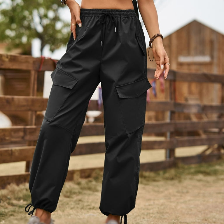 Black Work Pants for Women Cargo Capris for Women Casual Summer Plus Size  Loose Elastic Waist Lightweight Travel Hiking Athletic Joggers