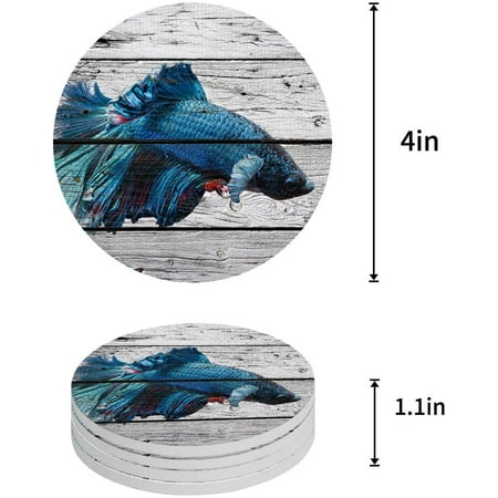 

KXMDXA Blue Fish on Vintage Wooden Plank Set of 8 Round Coaster for Drinks Absorbent Ceramic Stone Coasters Cup Mat with Cork Base for Home Kitchen Room Coffee Table Bar Decor