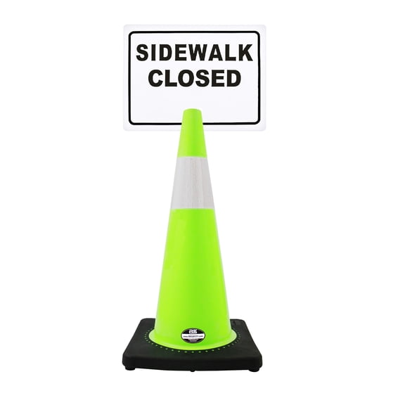 RK-Safety 28" Lime Cone, Black base With One 6" Reflective Tape, Plus Cone Sign 16 "Sidewalk Closed", (Cone-2 ea Cone Sign-2 ea)