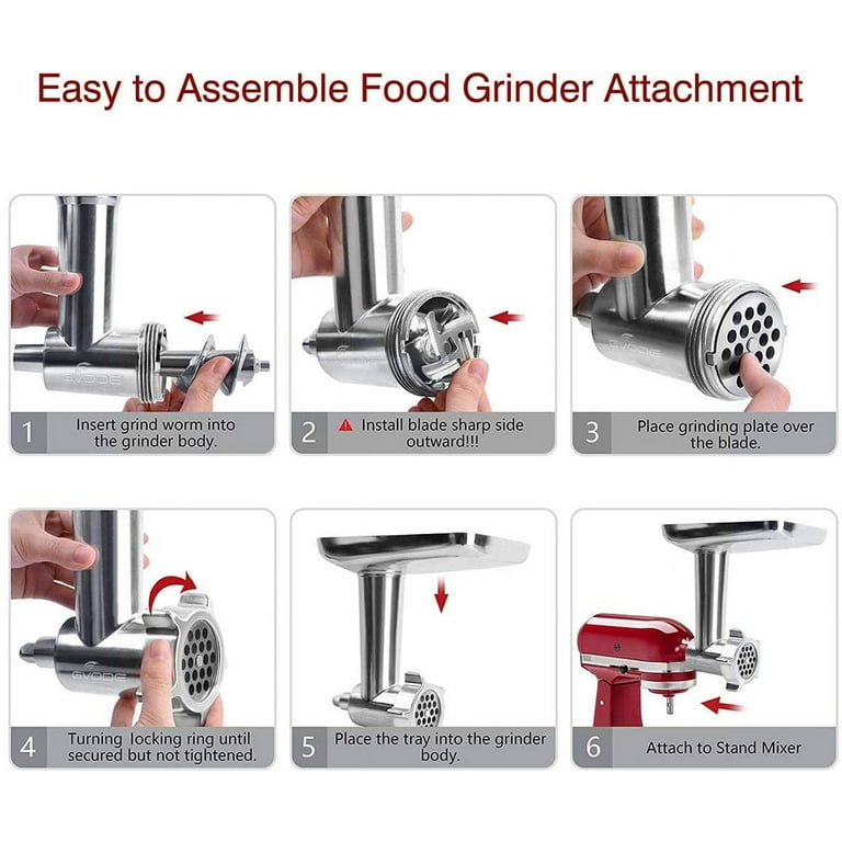 Cofun Stainless Steel Food Grinder Attachment for Kitchenaid Mixer,  Dishwasher Safe Meat Grinder Attachment for Kitchenaid Mixer Accessories  with 3