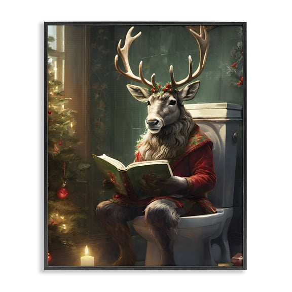 Stupell Industries Eclectic Reindeer in Festive Bathroom Black Framed Giclee Art, 11 x 14, by Jo Moulton