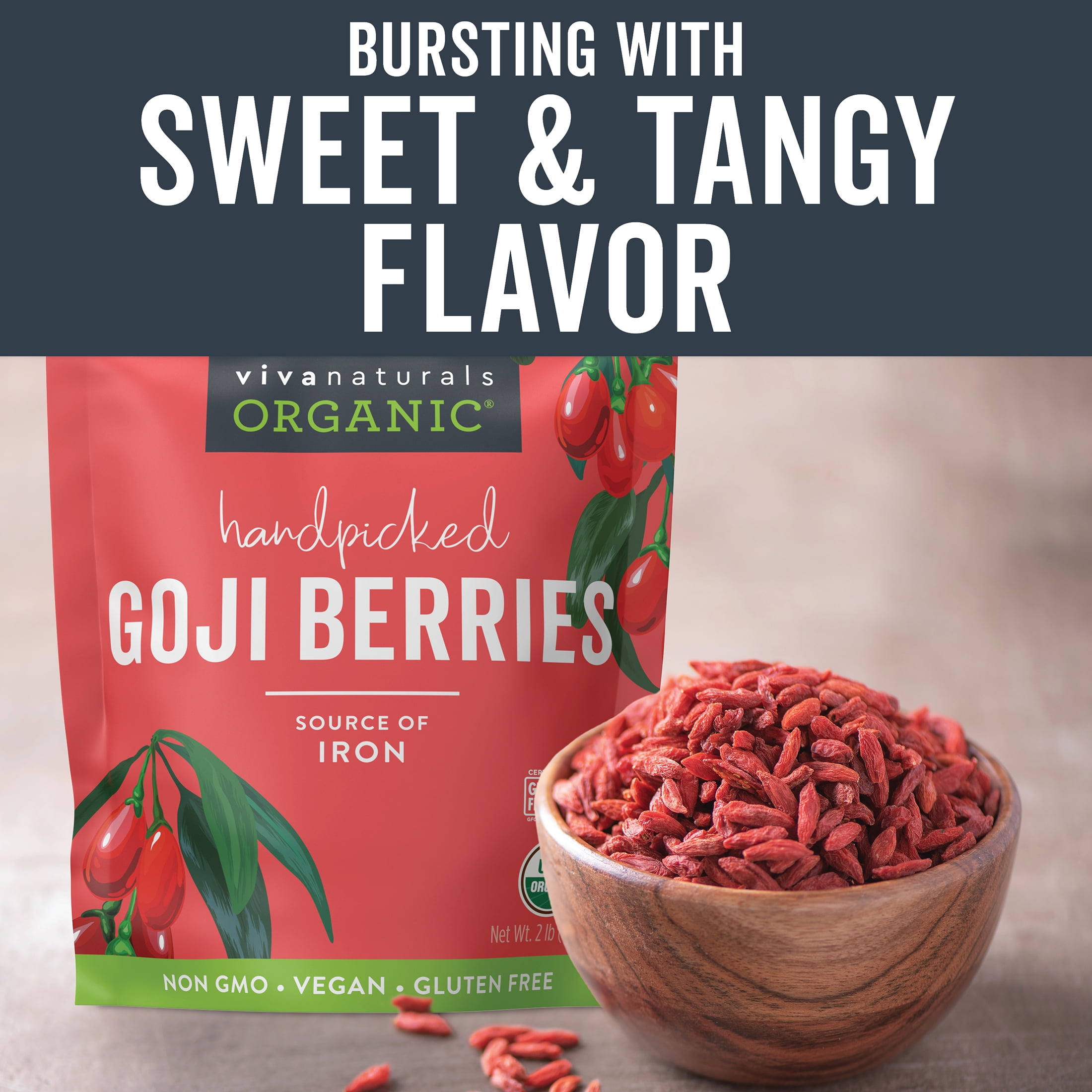 Viva Naturals Organic Goji Berries, 2 lb (Pack of 1) Handpicked