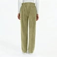 thumbnail image 4 of WULMLEO Ribbed Corduroy Pants Women Comfy Elastic High Waisted Straight Leg Pants with Pockets Pull On Work Trousers Slacks Light Green M, 4 of 5