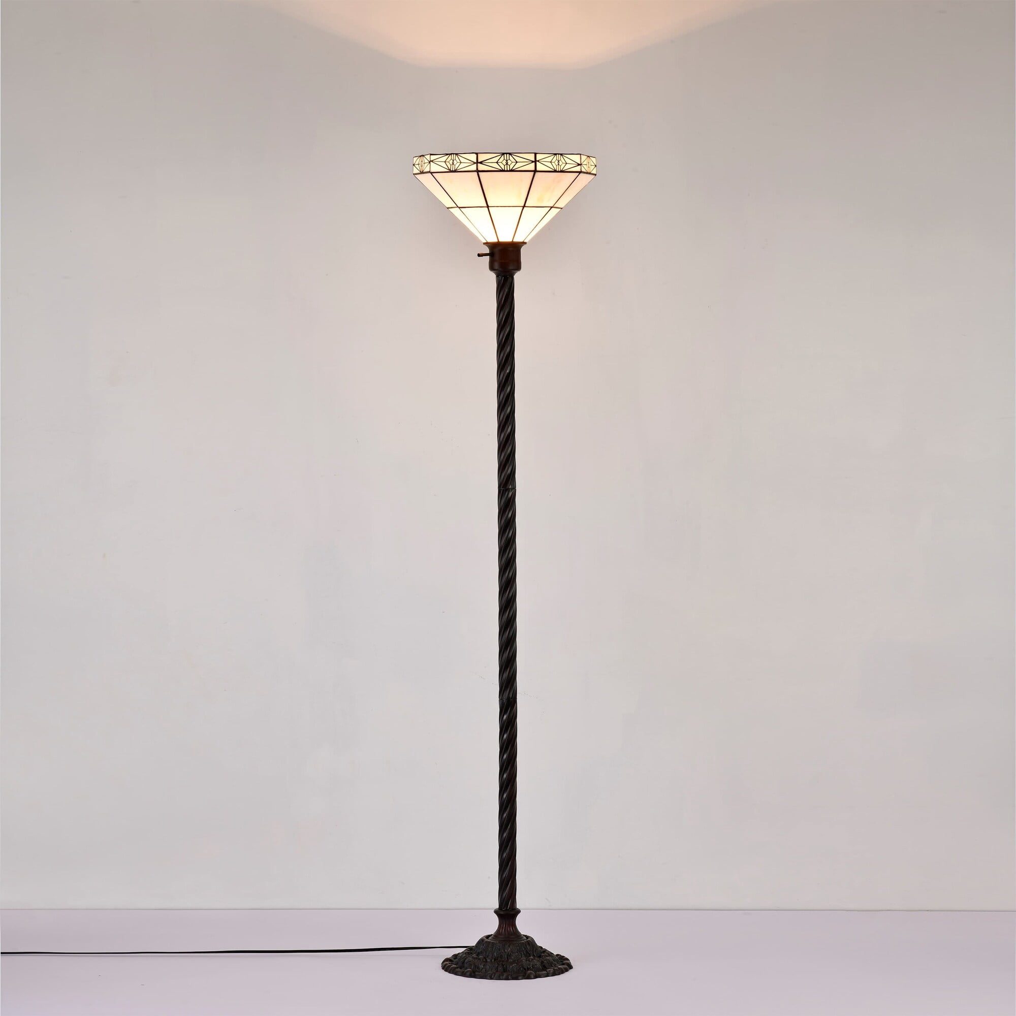 Tiffany-style Mission-style White Torchiere Floor Lamp with Durable White Zinc Construction