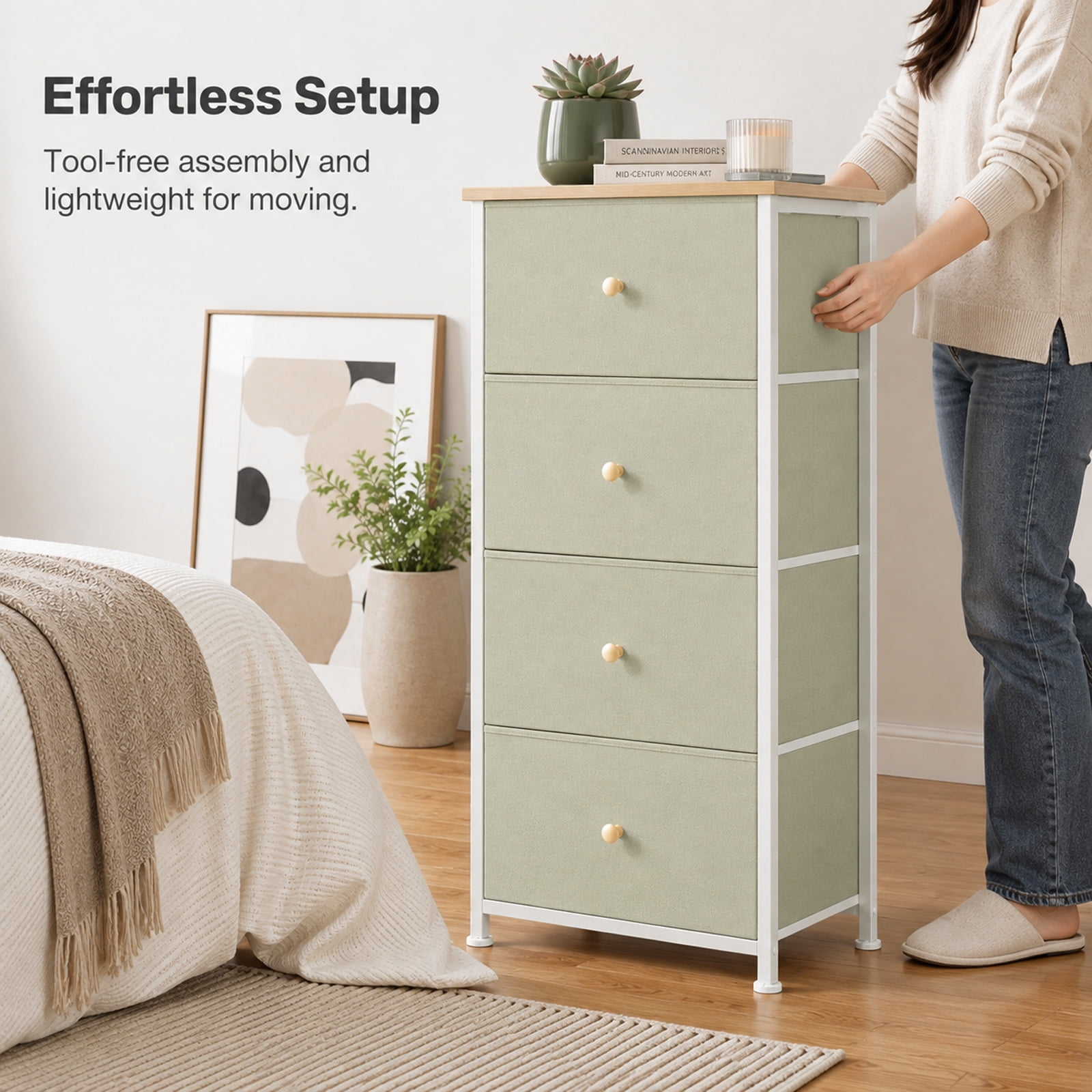 Alvantor Dresser Nightstand for Bedroom, 4-Drawer Fabric Dresser Storage Tower, Space-saving tower, Bedroom or closet use, Chest of drawers for small spaces