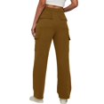 thumbnail image 3 of Gibobby Pantalones tipo cargo para mujer petite casual Pantalones de mujer diarios para el al libre con cintura elástica y bolsillos laterales(Café,M), 3 of 5
