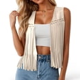 thumbnail image 2 of Fringe Vest Women Western Cowgirl Jacket 70s Hippie Suede Rivet Open Front Outerwear Country Concert Tops, 2 of 9