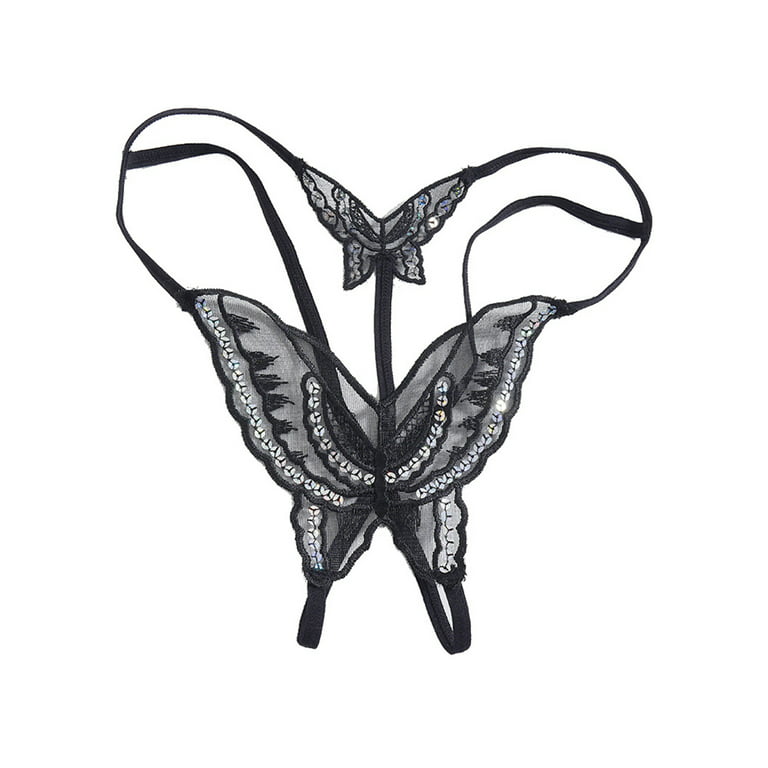 Women G-String Thong Sequin Butterfly Lace Panties Low Waist