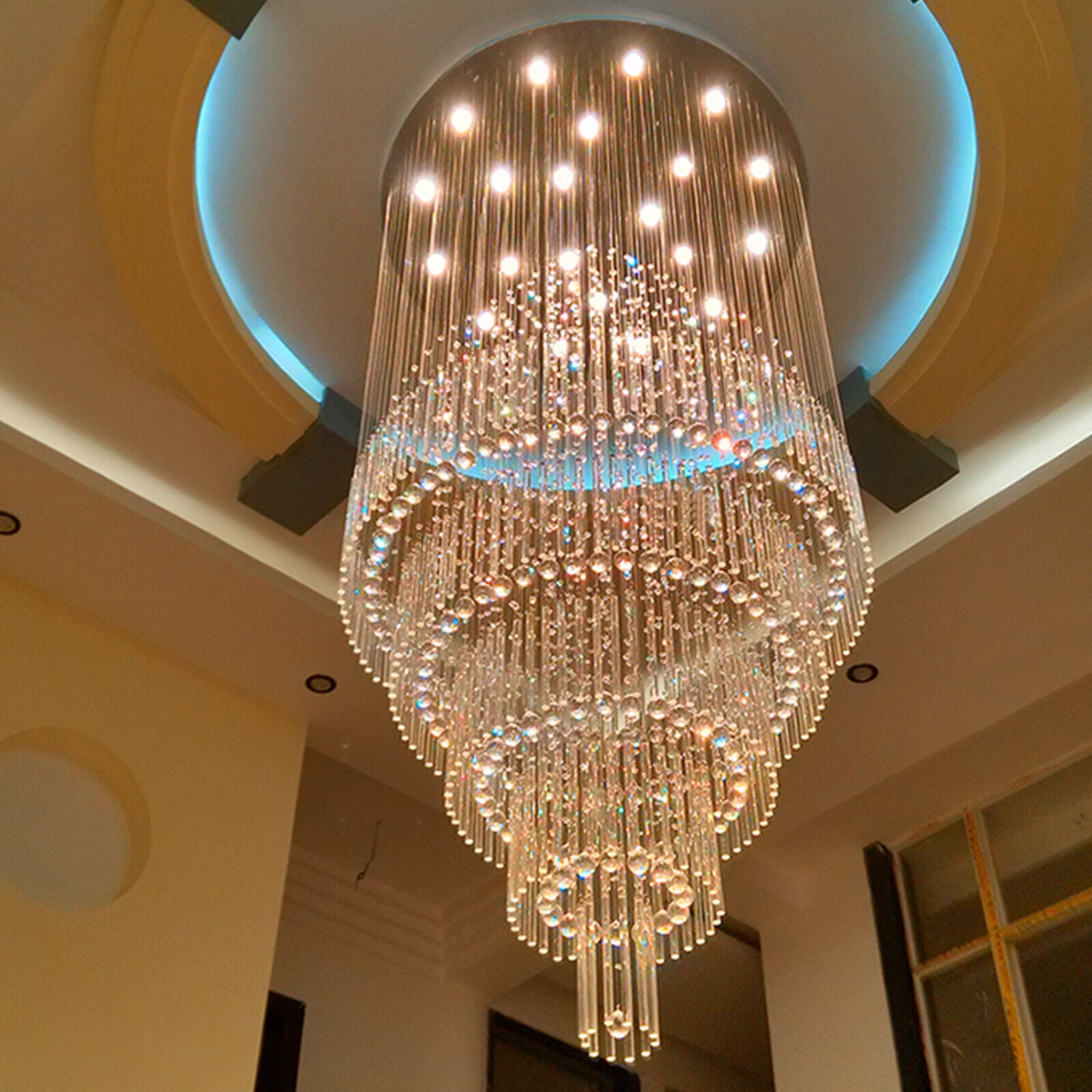 Modern Large Luxury Crystal Chandelier Lighting 18-Lights Raindrop Ceiling Light Luxury Chandelier Light Rain Drop Crystal Pendant Fixture Foyer Flush Mount Lamp